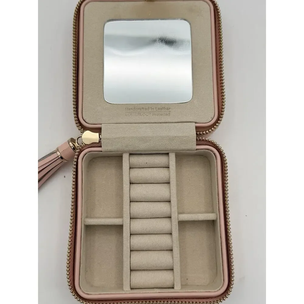 WOLF Caroline Zip Travel Case Jewelry Box in Rose Quartz Leather Quiet Luxury